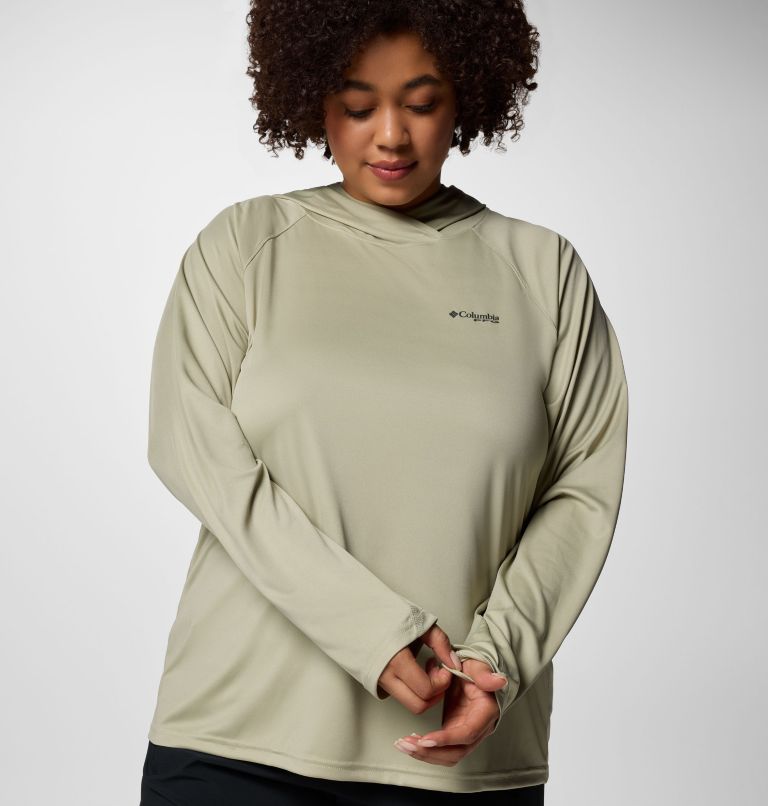 Women's PFG Tidal Tee II Hoodie - Plus Size, Color: Smokey Sage, image 6
