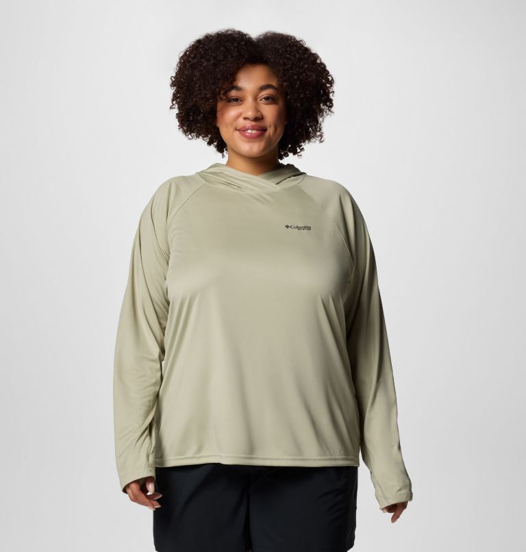 Women's PFG Tidal Tee II Hoodie - Plus Size, Color: Smokey Sage, image 1