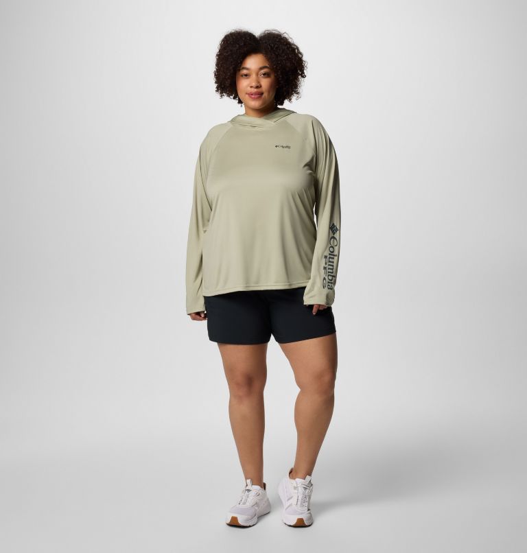 Women's PFG Tidal Tee II Hoodie - Plus Size, Color: Smokey Sage, image 7