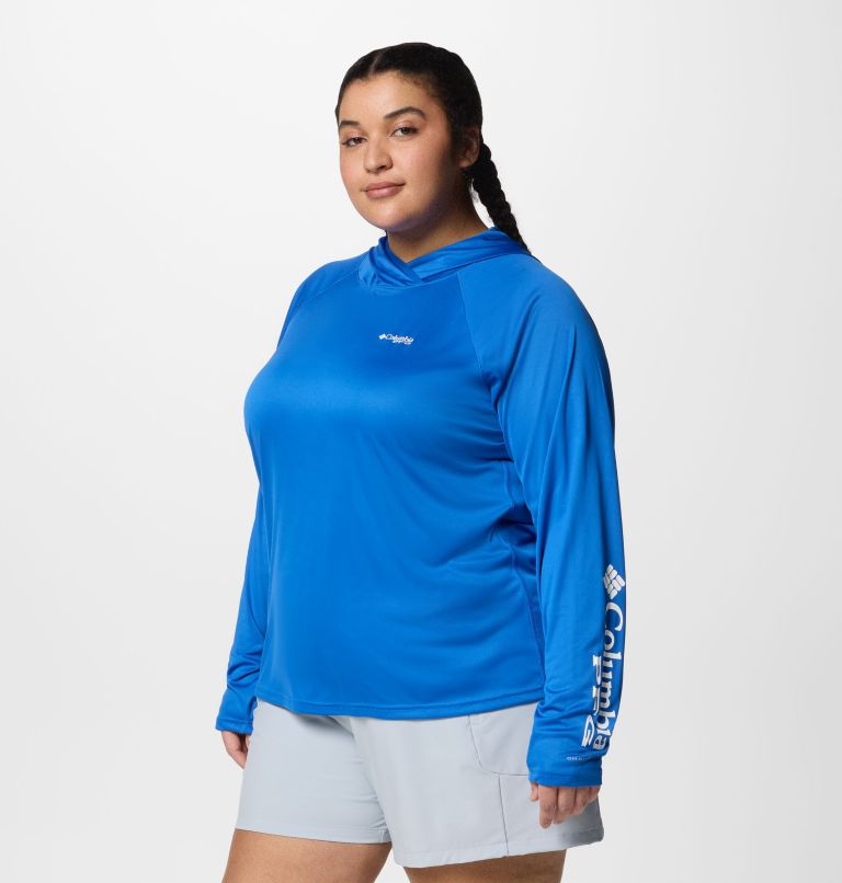 Women's PFG Tidal Tee II Hoodie - Plus Size, Color: Vivid Blue, image 3
