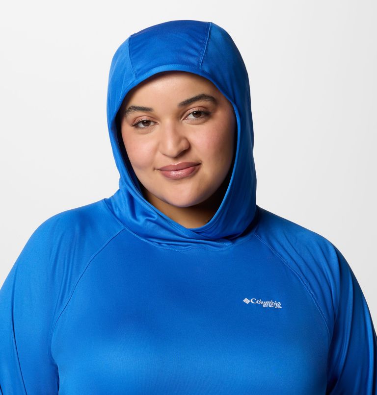 Women's PFG Tidal Tee II Hoodie - Plus Size, Color: Vivid Blue, image 4