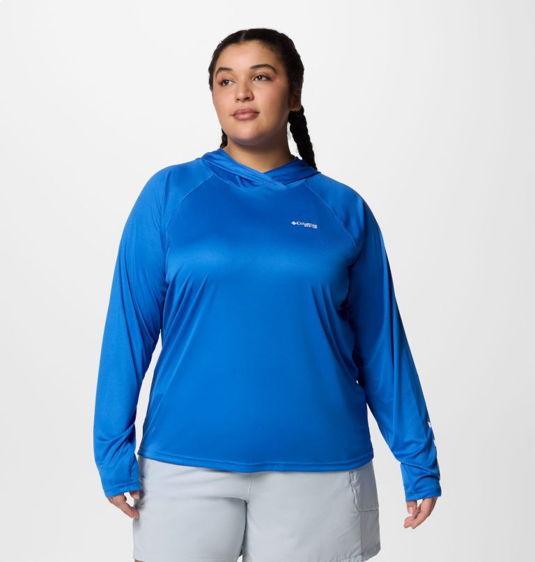 Women's PFG Tidal Tee II Hoodie - Plus Size, Color: Vivid Blue, image 1