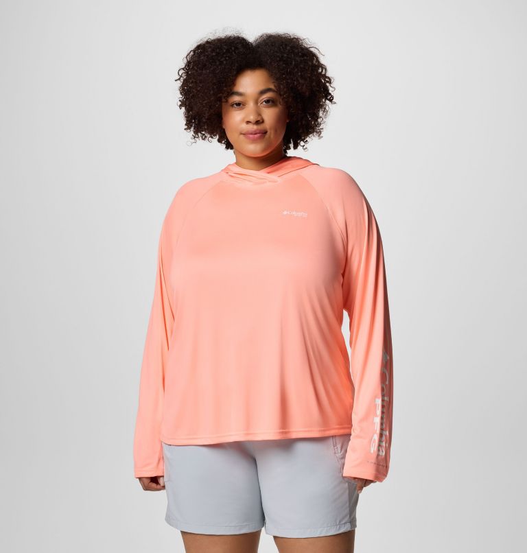 Women's PFG Tidal Tee II Hoodie - Plus Size, Color: Tiki Pink, image 1