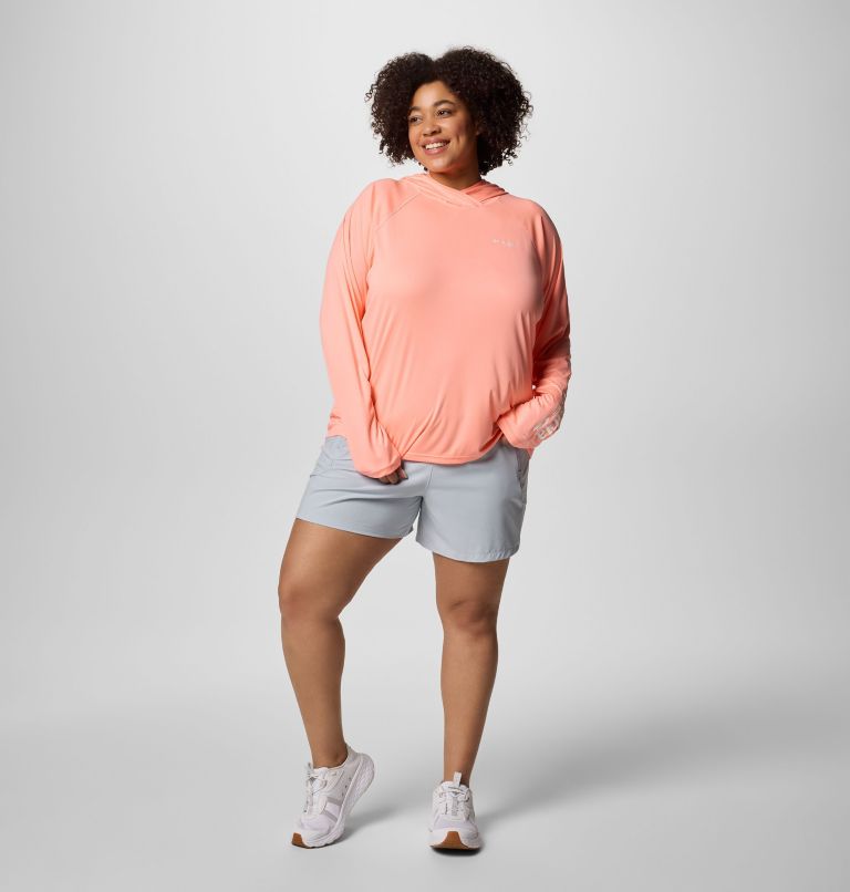 Women's PFG Tidal Tee II Hoodie - Plus Size, Color: Tiki Pink, image 7