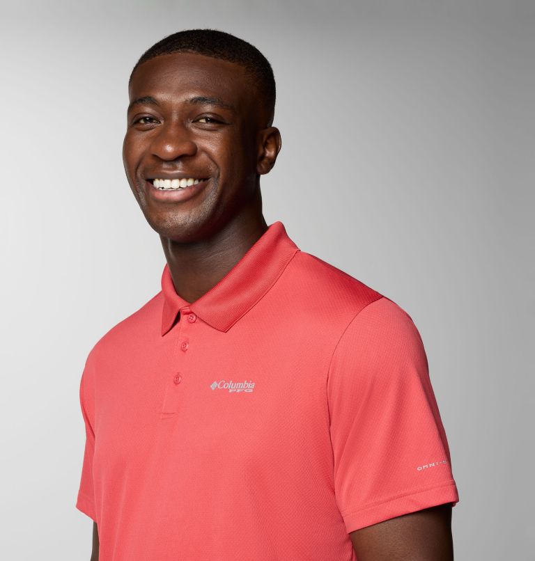 Men's PFG Solar Stream Polo Shirt, Color: Sunset Red, image 5