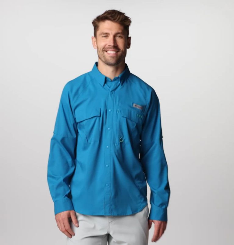 Men's PFG Shadowcaster Zero Long Sleeve Shirt, Color: Blue Echo