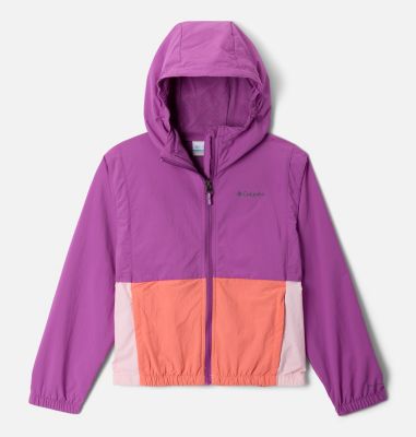 Cortavientos con capucha Tabor Trail para niña, Color: Razzle, Satin Pink, Hot Coral, image 1