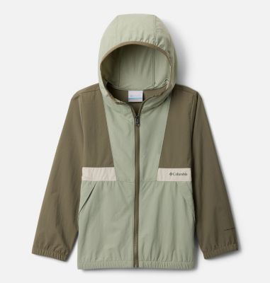 Boys' Spire Valley Hooded Windbreaker, Color: Stone Green, Safari, Dark Stone, image 1