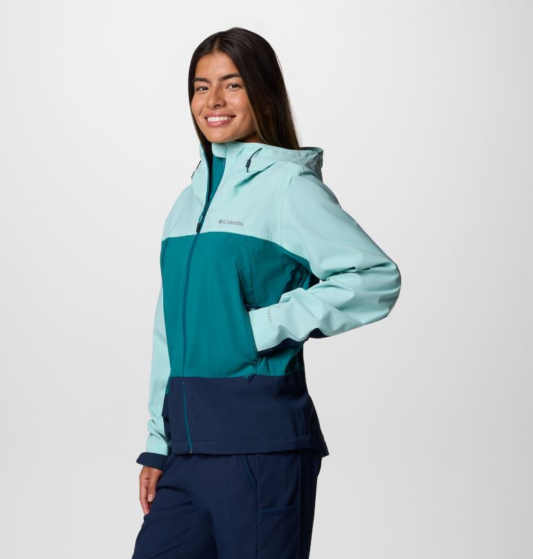 Women's Boulder Falls Waterproof Jacket, Color: River Blue, Collegiate Navy, Spray, image 3