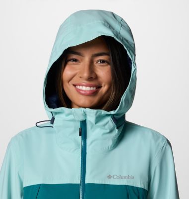 Women's Boulder Falls Waterproof Jacket, Color: River Blue, Collegiate Navy, Spray, image 8