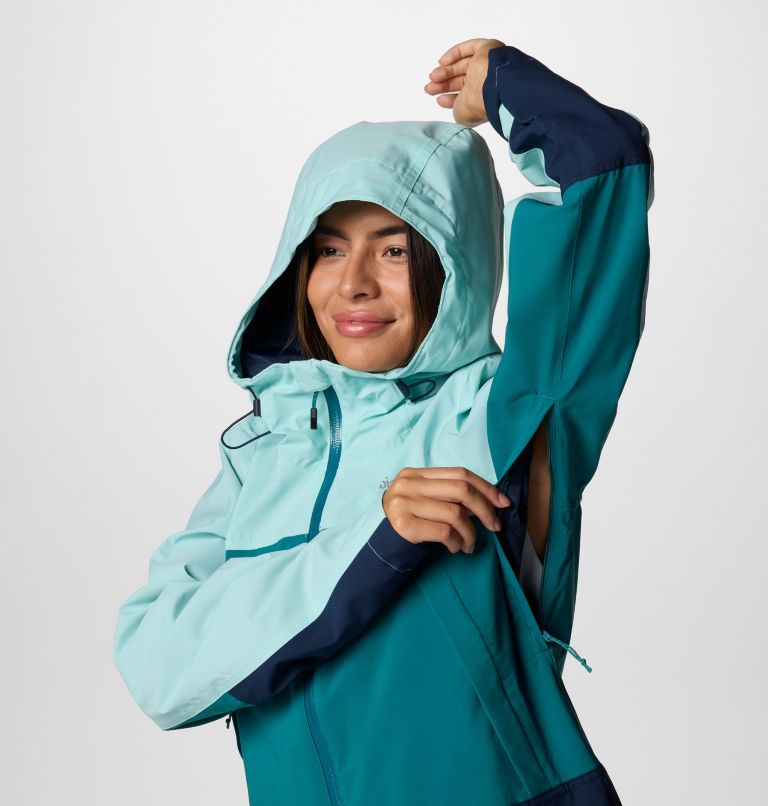 Women's Boulder Falls Waterproof Jacket, Color: River Blue, Collegiate Navy, Spray, image 6
