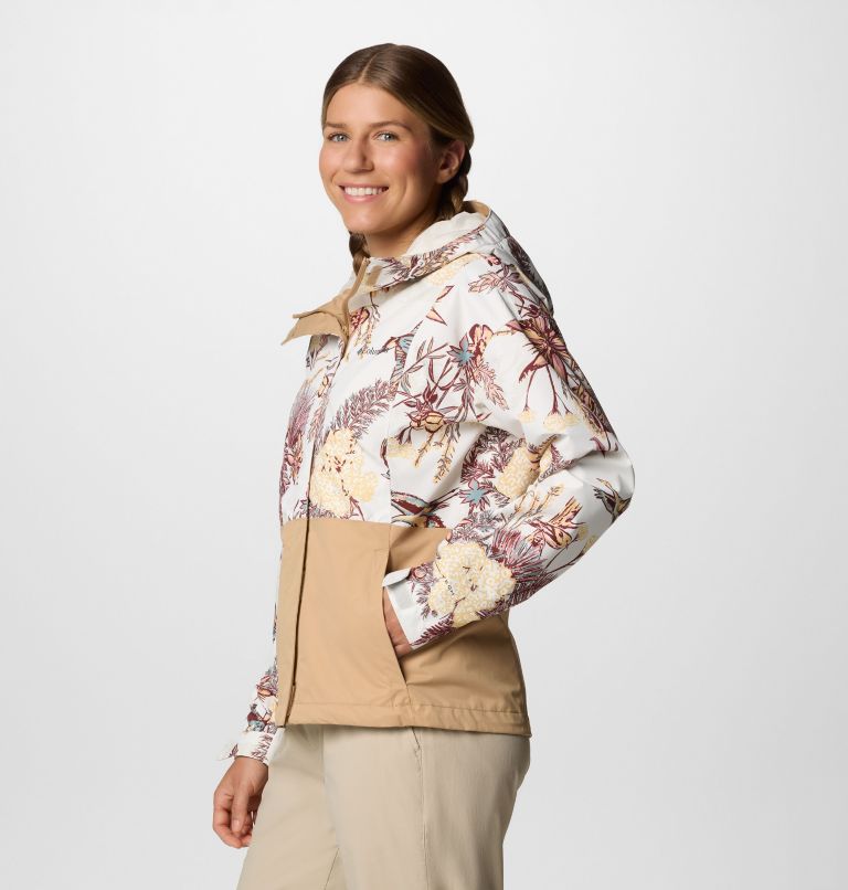 Women's Hikebound Printed Jacket, Color: Sea Salt Outbacked, Canoe, image 3