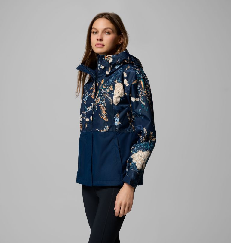 Women's Hikebound Printed Jacket, Color: Collegiate Navy Outbacked, Coll Navy, image 3