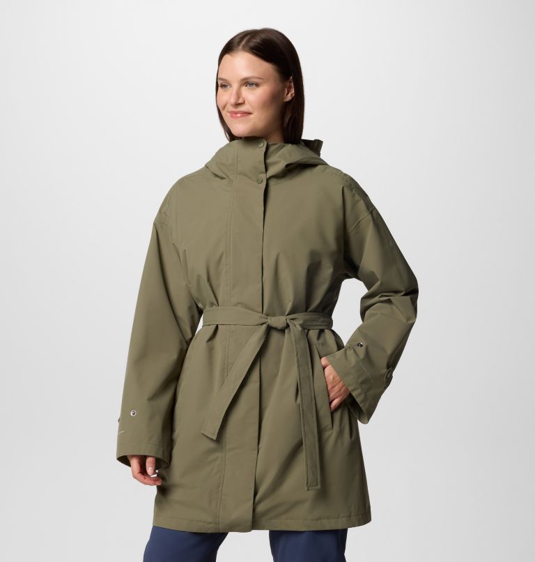 Women's Here And There III Waterproof Trench Jacket, Color: Stone Green, image 3