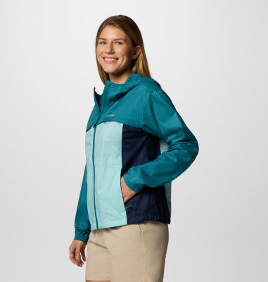 Women's Crested Canyon Hooded Windbreaker, Color: Spray, Collegiate Navy, River Blue, image 3