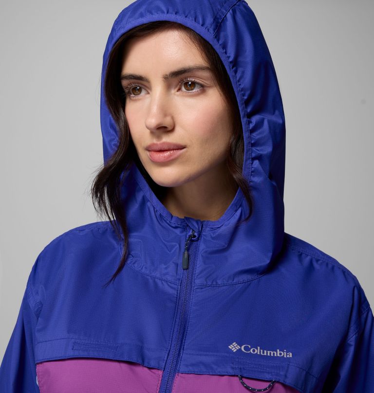 Women's Crested Canyon Windbreaker, Color: Razzle, Spray, Clematis Blue, image 3