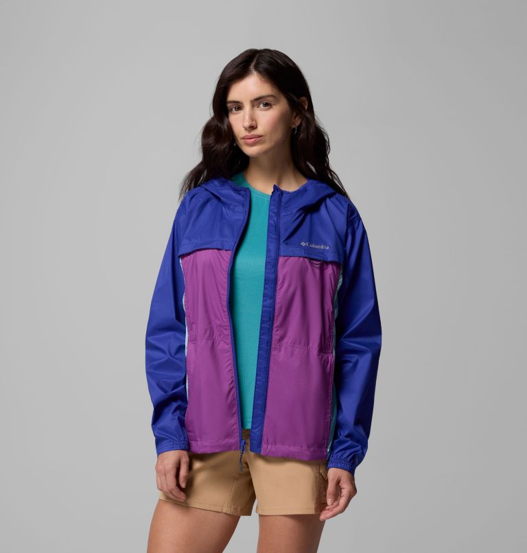 Women's Crested Canyon Windbreaker, Color: Razzle, Spray, Clematis Blue, image 6