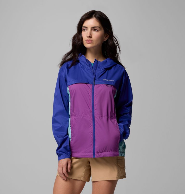 Women's Crested Canyon Windbreaker, Color: Razzle, Spray, Clematis Blue, image 1
