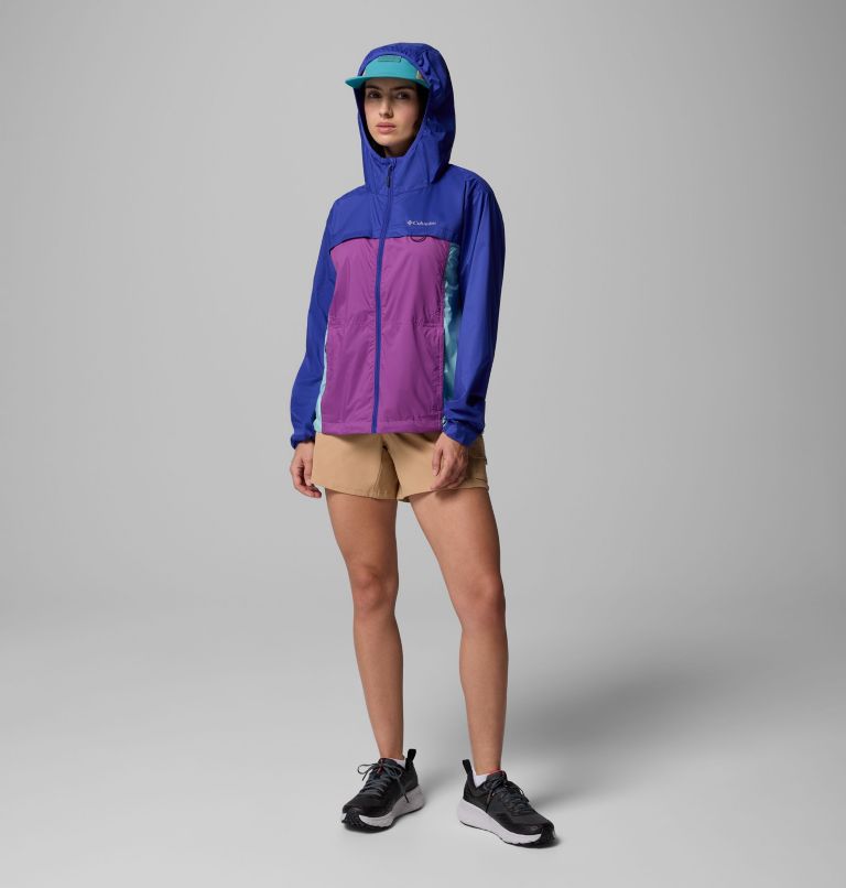 Women's Crested Canyon Windbreaker, Color: Razzle, Spray, Clematis Blue, image 2