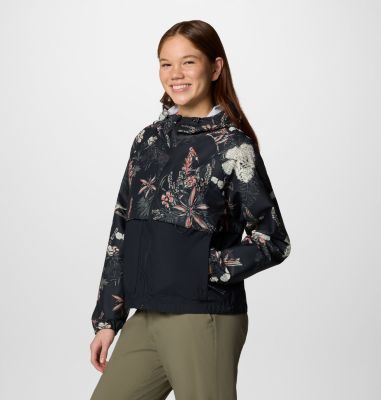 Women's Spire Valley Printed Hooded Windbreaker, Color: Black Outbacked, Black, image 3