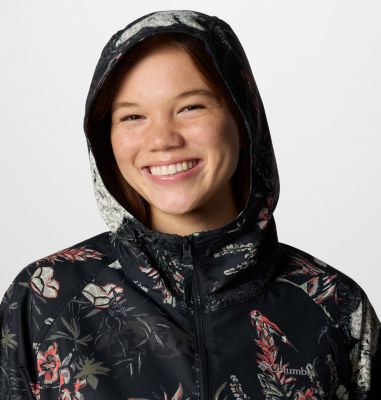 Women's Spire Valley Printed Hooded Windbreaker, Color: Black Outbacked, Black, image 4