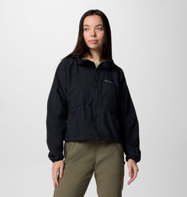Women's Spire Valley Cropped Hooded Windbreaker, Color: Black, image 1