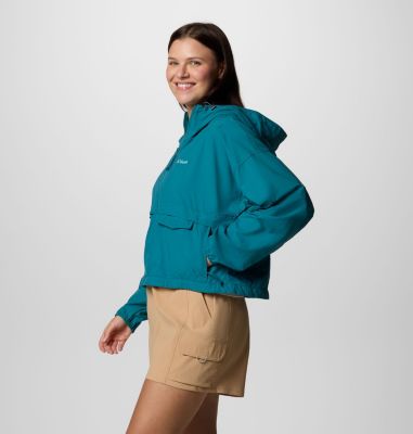 Women's Spire Valley Cropped Hooded Windbreaker, Color: River Blue, image 3