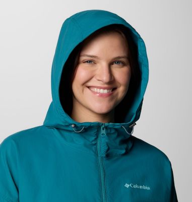 Women's Spire Valley Cropped Hooded Windbreaker, Color: River Blue, image 4