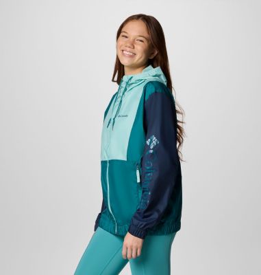 Women's Lily Basin II Hooded Windbreaker, Color: Spray, Collegiate Navy, River Blue, image 3