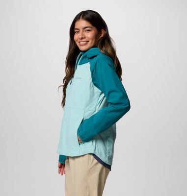 Women's Heather Canyon II Hooded Hiking Softshell Jacket, Color: Spray, River Blue, image 3
