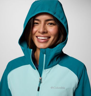 Women's Heather Canyon II Hooded Hiking Softshell Jacket, Color: Spray, River Blue, image 4