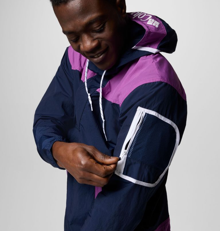 Men's Challenger Windbreaker Anorak, Color: Coll Navy, Razzle, image 7