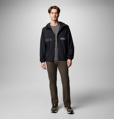 Men's Spire Valley Hooded Windbreaker, Color: Black, Shark, image 4