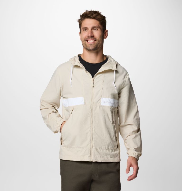 Men's Spire Valley Hooded Windbreaker, Color: Dark Stone, White, image 1