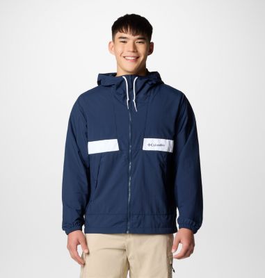 Men's Spire Valley Hooded Windbreaker, Color: Collegiate Navy, White, image 1