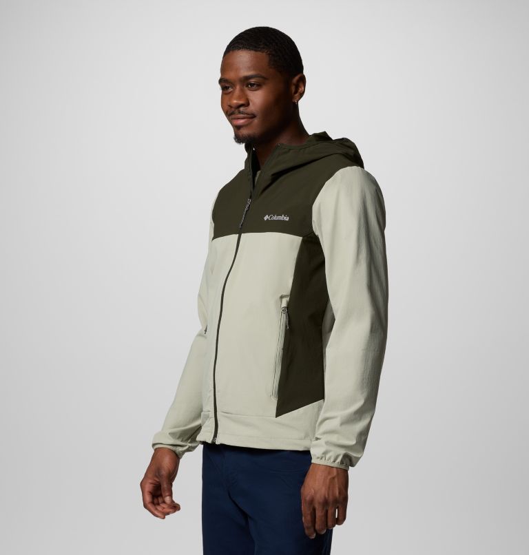 Men's Heather Canyon II Hooded Hiking Softshell Jacket, Color: Safari, Greenscape, image 3