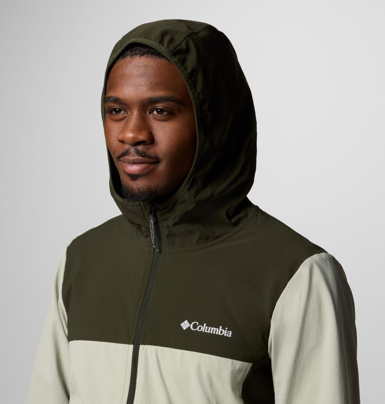 Men's Heather Canyon II Hooded Hiking Softshell Jacket, Color: Safari, Greenscape, image 4