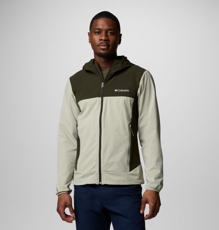 Men's Heather Canyon II Hooded Hiking Softshell Jacket, Color: Safari, Greenscape, image 1