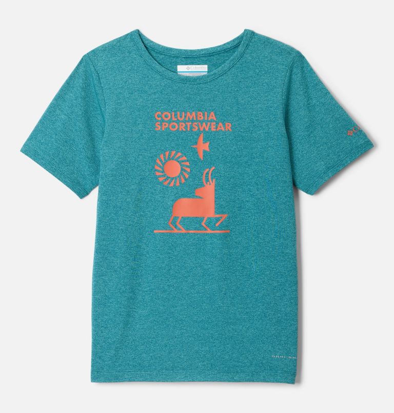 Boys' Tech Trail Graphic Technical T-Shirt, Color: River Blue Heather, Explore Outdoors, image 1