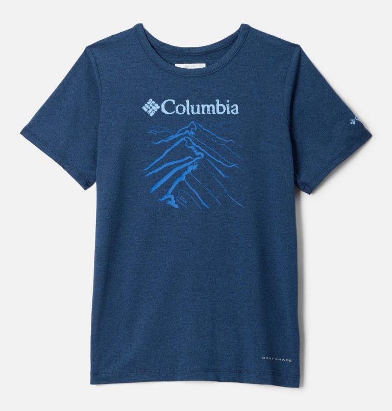 Boys' Tech Trail Graphic Technical T-Shirt, Color: Collegiate Navy Heather, Ridge Line Life, image 1