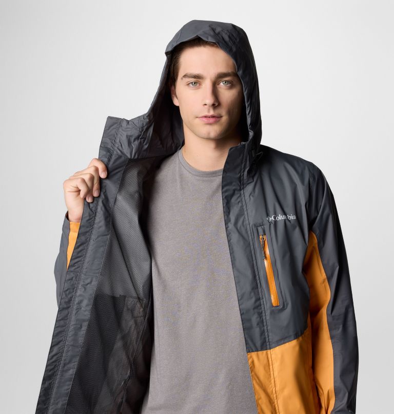 Men's Pouring Adventure III Waterproof Hiking Jacket, Color: Shark, Sunstone, image 6
