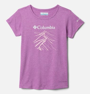 Girls' Tech Trail Graphic Technical T-Shirt, Color: Razzle Heather, Ridge Line Life, image 1