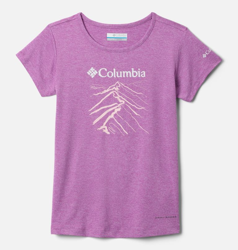 Girls' Tech Trail Graphic Technical T-Shirt, Color: Razzle Heather, Ridge Line Life, image 1