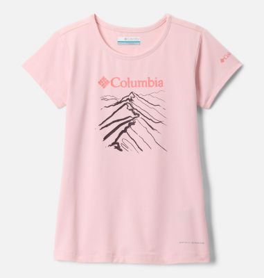 Girls' Tech Trail Graphic Technical T-Shirt, Color: Satin Pink Heather, Ridge Line Life, image 1