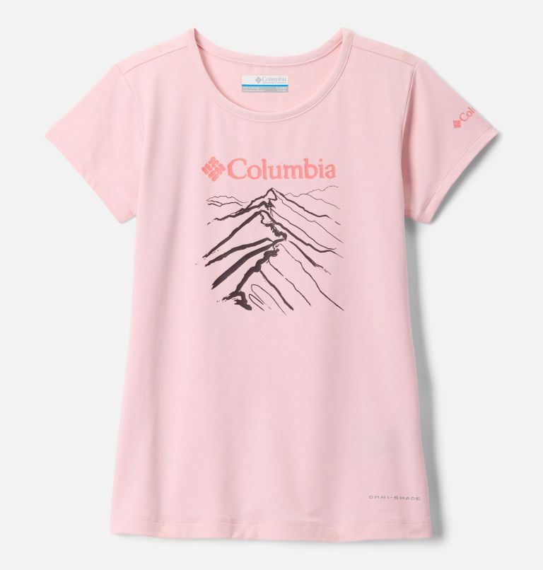 Girls' Tech Trail Graphic Technical T-Shirt, Color: Satin Pink Heather, Ridge Line Life, image 1