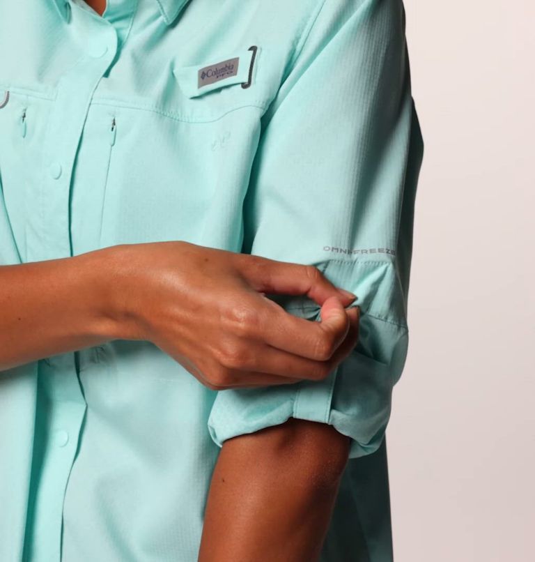 Women's PFG Shadowcaster Zero Long Sleeve Shirt, Color: Gulf Stream