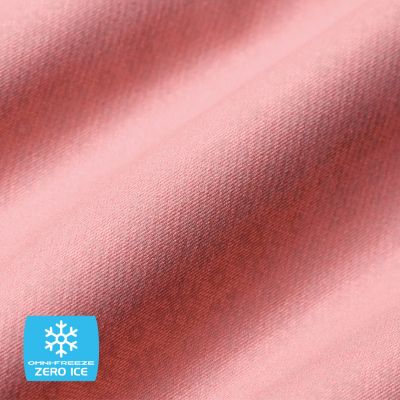 Close up of fabric with the Omni Freeze logo in the bottom left and a graphic showing how the tech works.