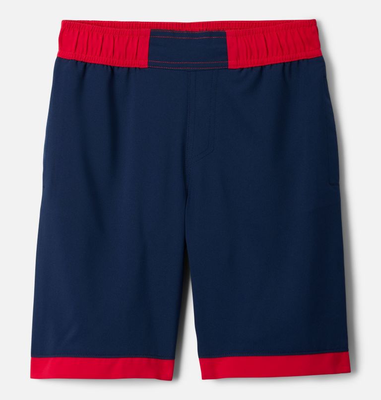 Boys' Sandy Shores Board Shorts, Color: Collegiate Navy, Mountain Red, image 1