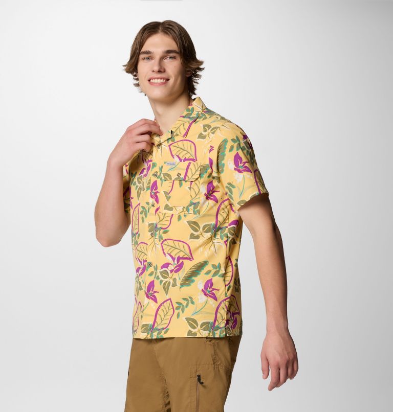 Homme Chemise tissée utilitaire à manches courtes imprimée Tech Trail, Color: Sand Dune Pasteled, image 4