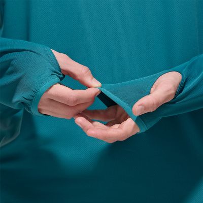 Close up shot of the extended sleeves with thumbholes